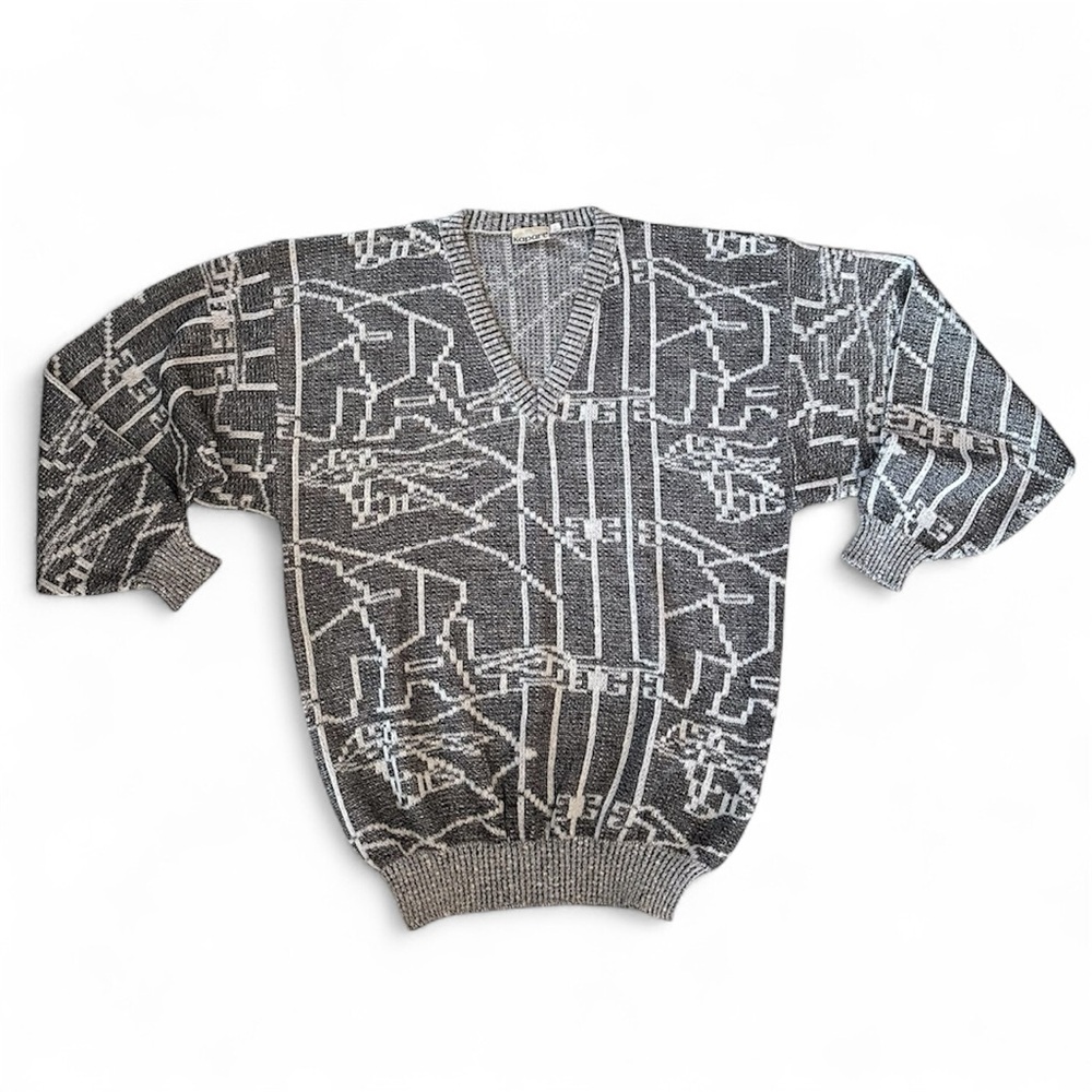 Vintage KAPART Geometric Patterned V-Neck Sweater